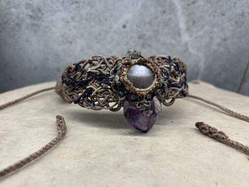 杂露集手工合作紫水晶镜面贝壳幻彩树藤蔓延重工 choker