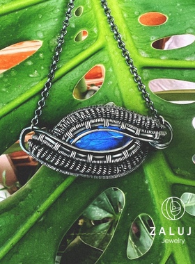 杂露集自制荷鲁斯之眼/全视之眼/银手工绕线拉长石项链