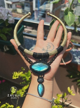 杂露集黄铜南美蜡线手工编绳 拉长石部落项圈/定制款价格祥谈