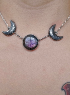 杂露集自制《月相》系列拉长石月光石紫水晶925银项链