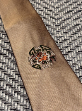 复古印花领带男商务轻奢百搭棕色丝质领带