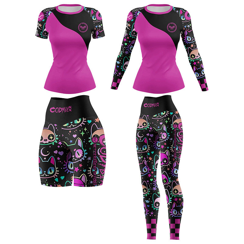 骷髅猫太极巴西柔术女士健身衣综合格斗紧身衣速干衣防磨衣长袖套