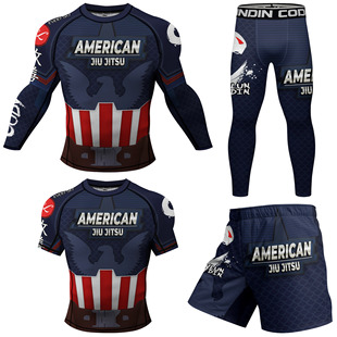 防滑防磨服漫威超级英雄美国队长短袖长袖柔术男款紧身短裤衣套装