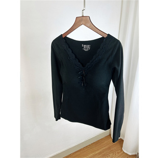 防静电保暖内衣 德绒发热肌底磨毛打底上衣女 25秋冬V领带胸垫修身