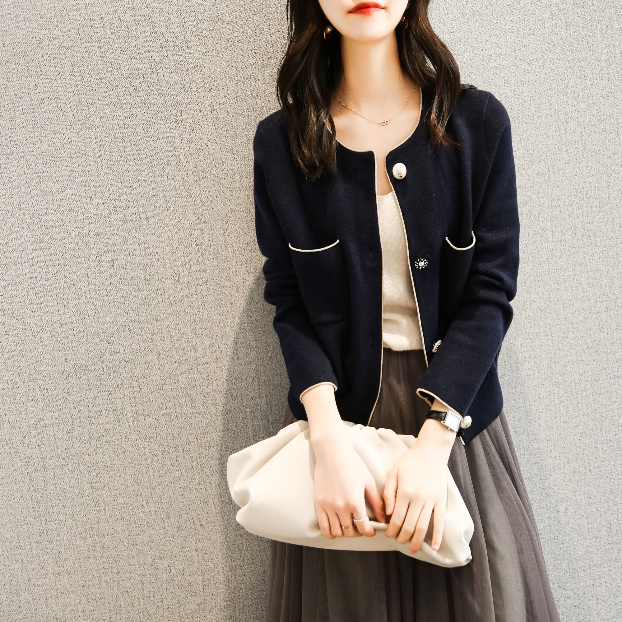 2022正品欧哥弟人春季新款小香风外套针织衫短款开衫上衣女士毛衣