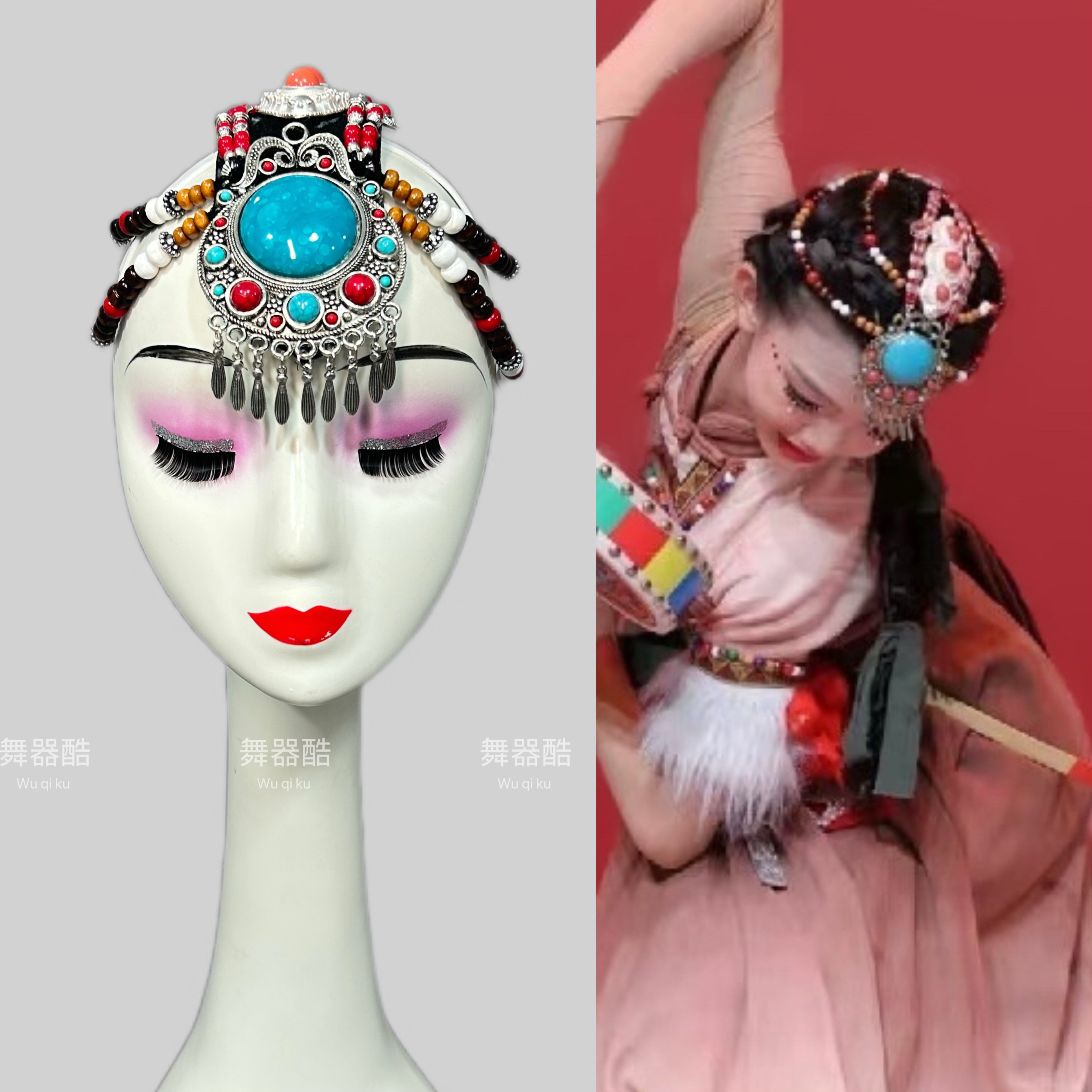 新款藏族舞蹈头饰发饰女手工制作舞蹈演出服民族艺考独舞转山头饰