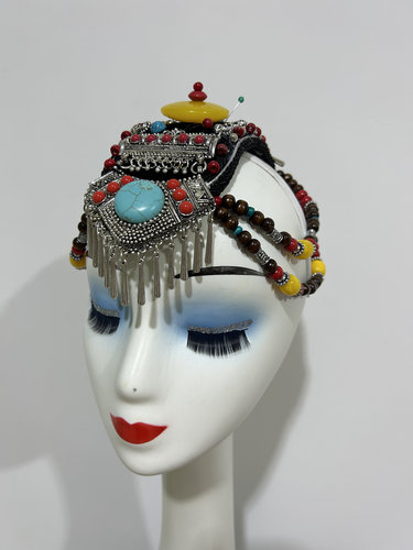 新款藏族头饰女少数民族舞蹈舞服饰藏族发饰小辫子演出头饰舞蹈