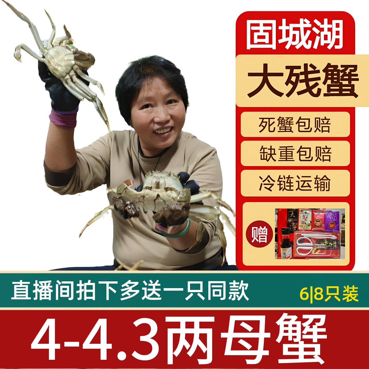 活蟹残蟹6/8只裸重4两母残蟹固城湖大闸蟹鲜活螃蟹断脚蟹5两公蟹