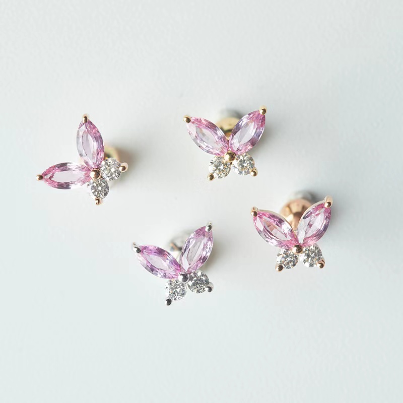 彩色蓝宝石蝴蝶螺丝耳钉