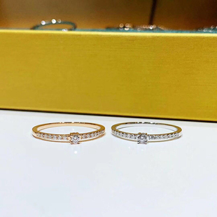 18K白金满钻戒指钻石小排戒单钻7分钻石玫瑰金尾戒守护戒指女