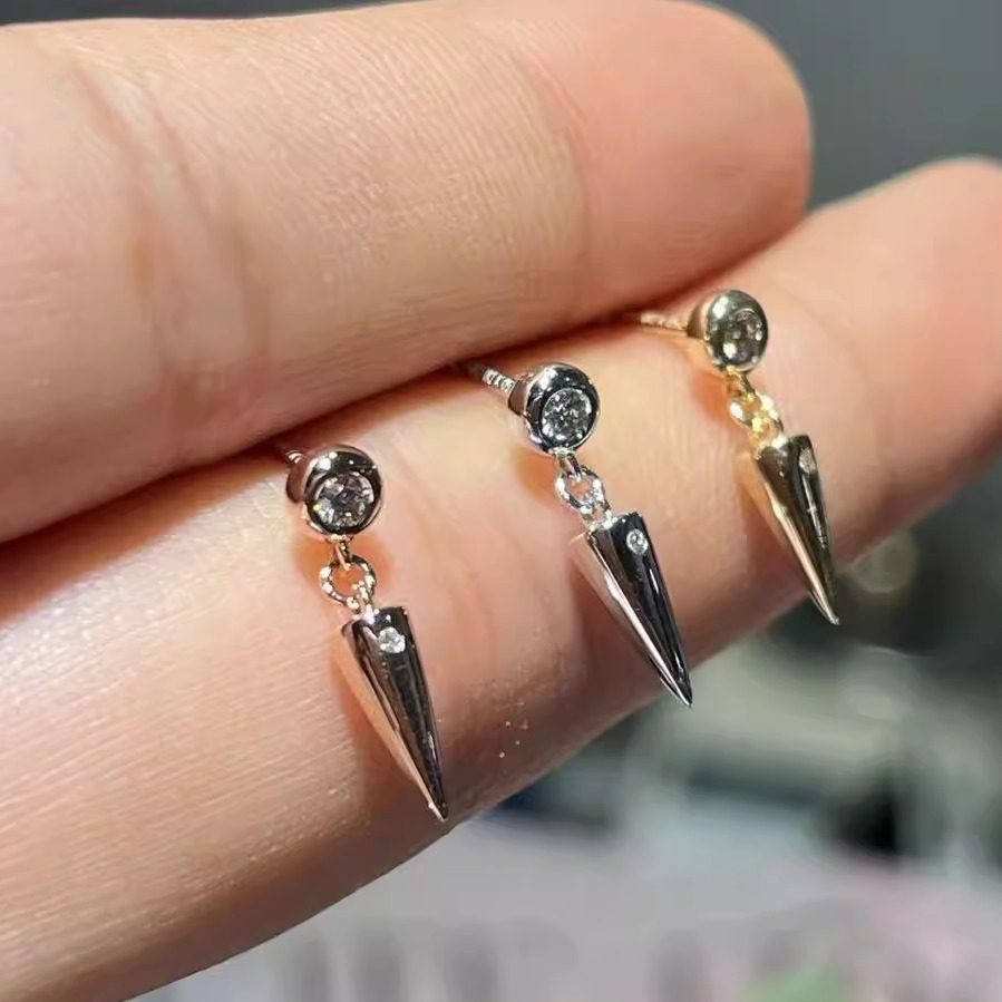 真钻18K金4分钻石泡泡灵动小锥子耳坠螺丝拧耳骨钉耳屏耳饰au750