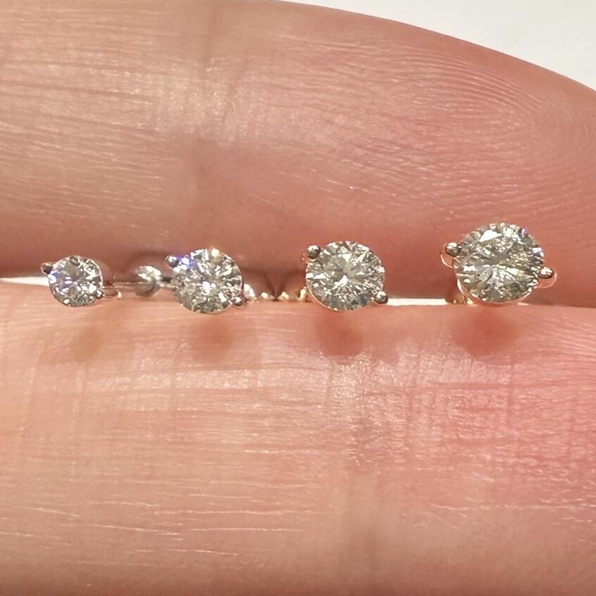 真金真钻18K白金钻石耳钉拧螺丝两爪简约精致小耳骨钉玫瑰金耳饰
