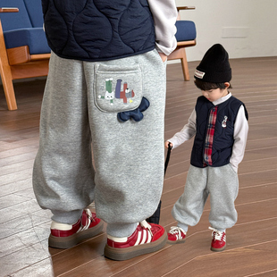 90-140男童加绒裤子一体绒儿童羊羔绒卫裤宝宝冬款保暖运动裤宽松