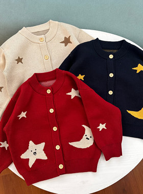 90-150儿童纯棉开衫毛衣男女童针织衫秋冬宝宝一排扣上衣洋气红色