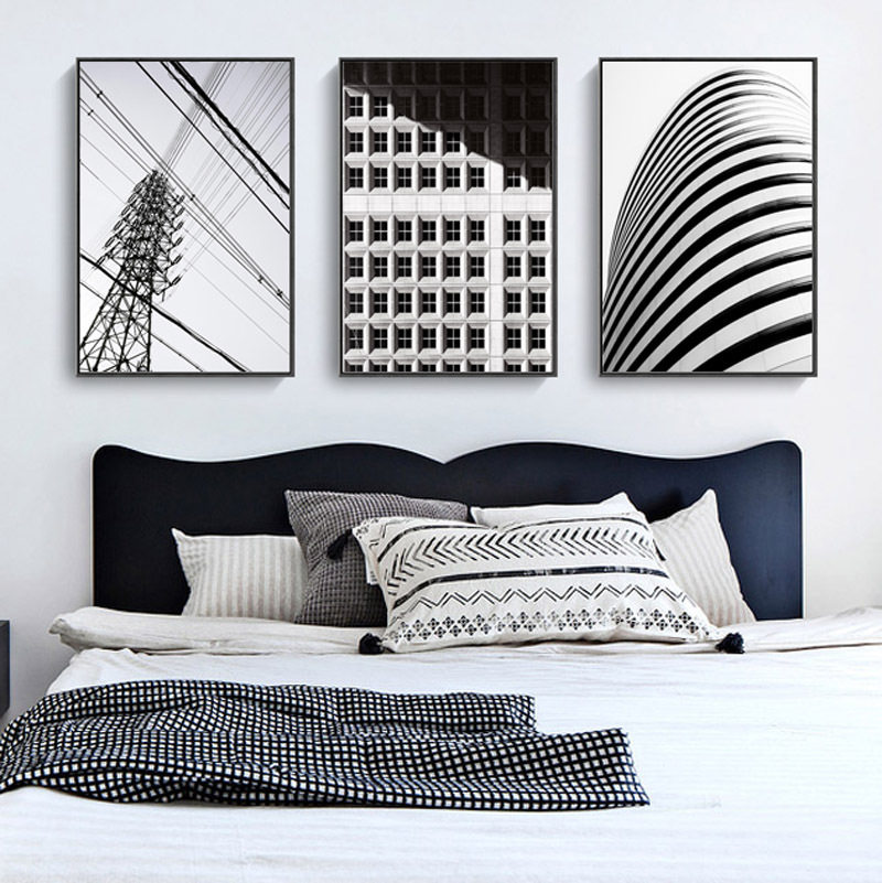 现代简约黑白北欧装饰画抽象摄影建筑冷淡工业风酒店会所挂画壁画