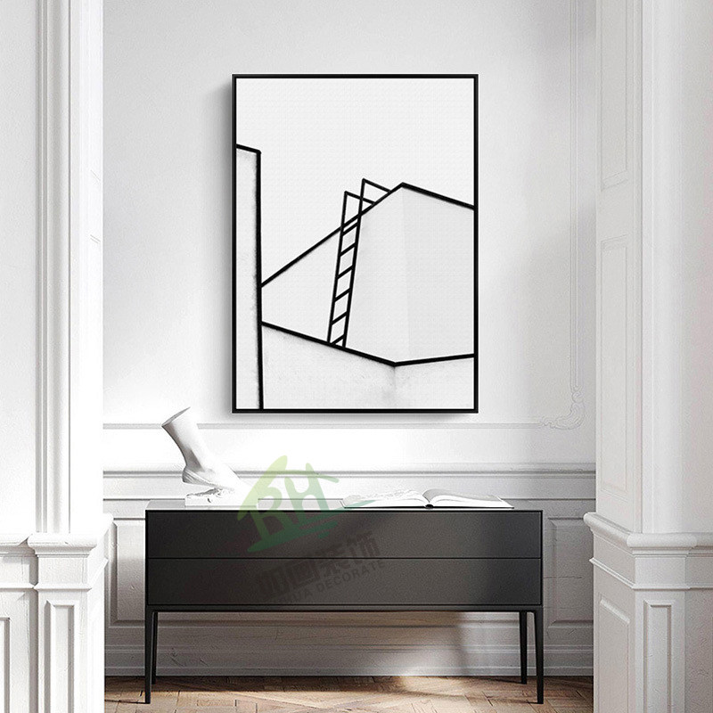 白色几何建筑装饰画北欧极简约挂画现代软装餐厅抽象线条客厅壁画