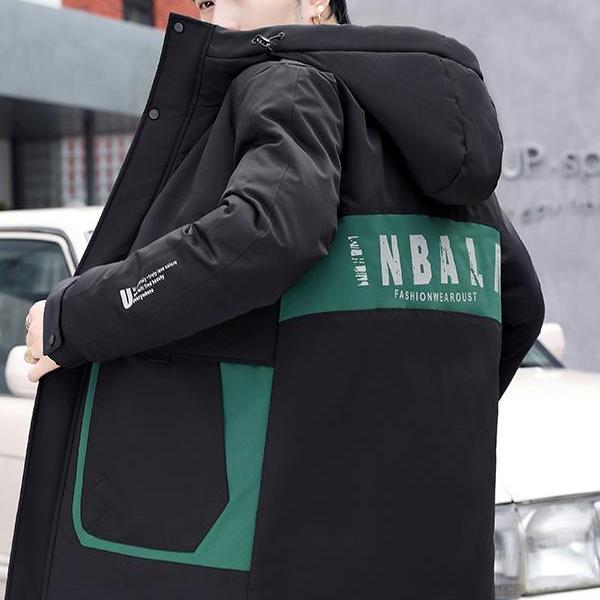 青少年中长款休闲连帽棉袄男冬季加厚初中学生韩版保暖棉服外套潮