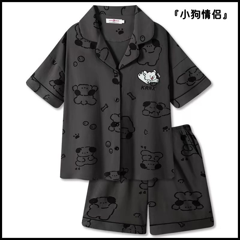 夏季日系小狗情侣短袖短裤睡衣