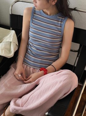 叙漫夏季新款美式复古活力感多色条纹工字背心修身显瘦上衣女