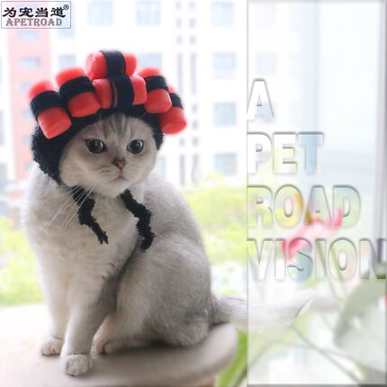 ins韩国卷发烫发理发变装头套狗狗帽子宠物猫咪小型犬拍照变装帽