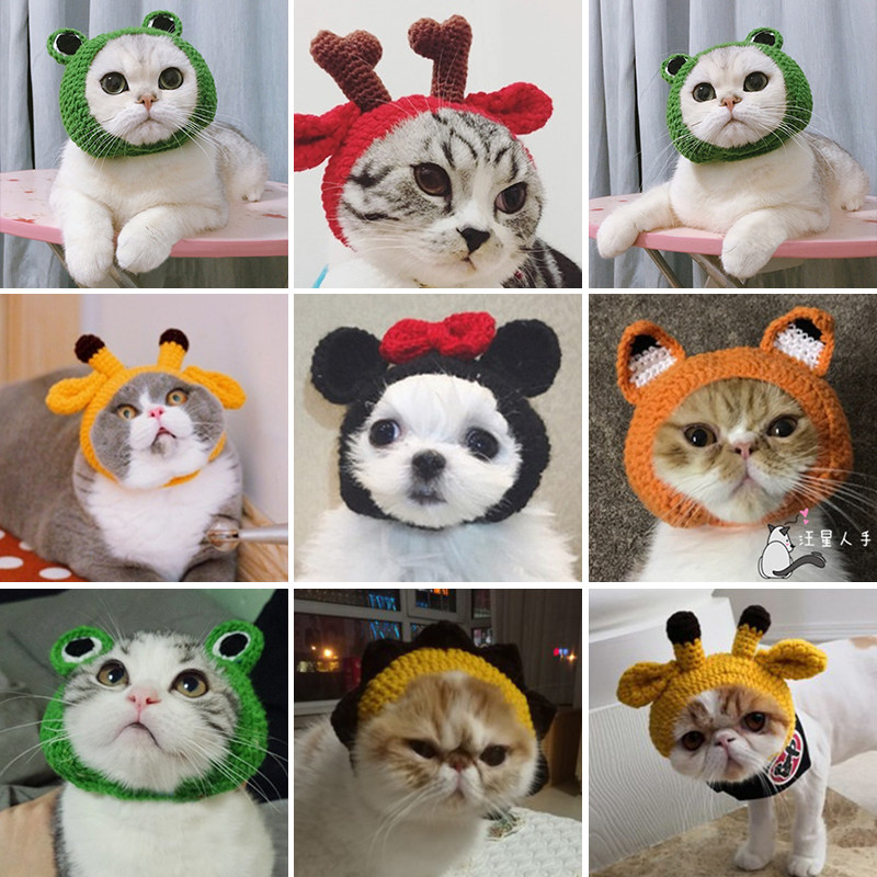 宠物帽子猫咪帽子青蛙手工编织