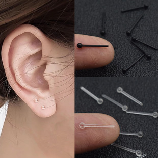 养耳洞树脂耳棒防过敏黑色耳钉时尚百搭透明色耳钉耳骨钉男女耳环