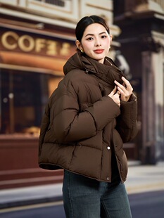 加厚羽绒服女轻奢90白鸭绒小个子连帽短款时尚宽松高充绒量面包服