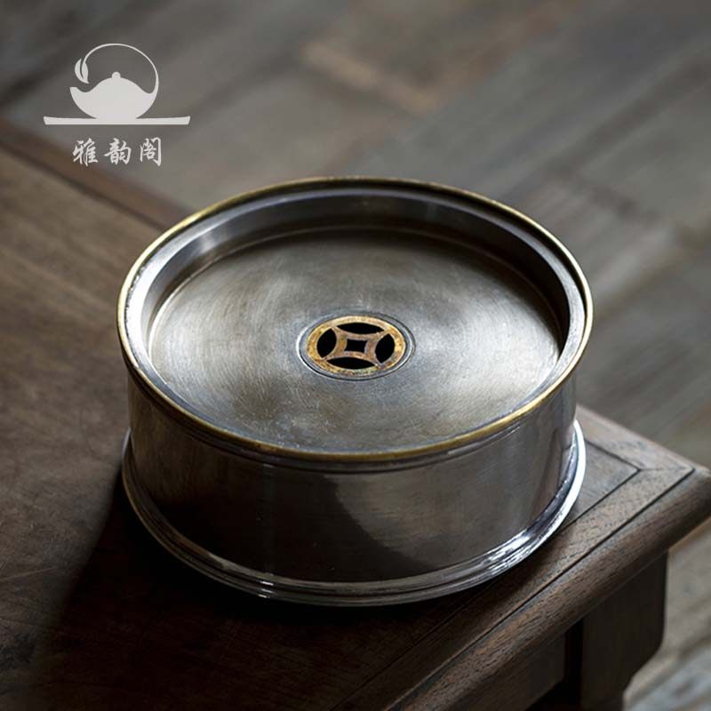 雅韵阁纯锡手工壶承包铜边干泡台圆茶盘功夫茶壶托储水茶具