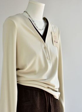 【撞色天鹅衫】新款美雅碧棉晴纶v领假两件撞色针织开衫打底衫上