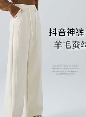 【神裤】羊毛蚕丝裤垂感直筒窄版阔腿裤女冬季加绒加厚休闲裤