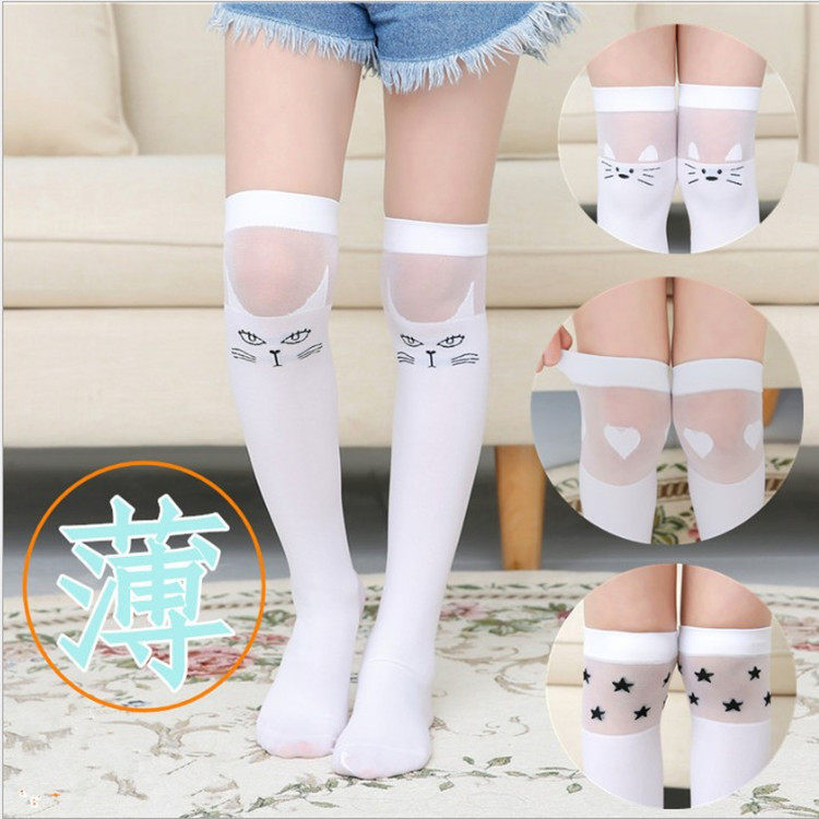 春夏薄款儿童学生吸汗透气足球袜男女童过膝袜白色中筒袜子