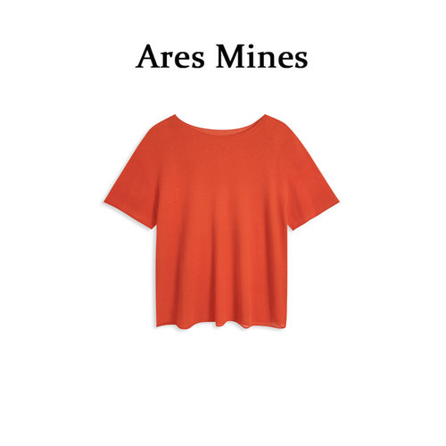 【盛朗熙Ares Mines】朝霞吻颈 复古风麻感圆领宽松针织纯色短袖T