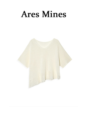 【盛朗熙Ares Mines】假日印象 不规则设计镂空下摆插肩袖针织T恤