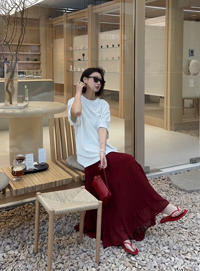 【盛朗熙Ares Mines】极简叙事 基础款卷边袖纯色圆领宽松短袖大T