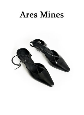 【盛朗熙Ares Mines】 夜幕星芒 静奢交叉绑带尖头小猫跟半拖皮鞋