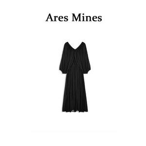 【盛朗熙Ares Mines】昼与夜歌法式假两件设计V领蝙蝠袖连衣裙