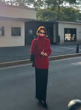 【盛朗熙Ares Mines】静语场景 简约百搭松紧高腰加绒A字开叉半裙