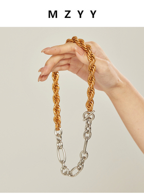 zara金属拼色锁骨项链夸张