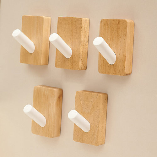 原木衣钩浴室挂钩墙壁毛巾挂卫生间免打孔单钩门后玄关衣帽架钩子