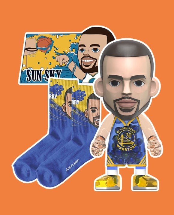 王牌化身正品库里MoneyBall中娃袜子徽章套装NBA勇士手办收藏送礼