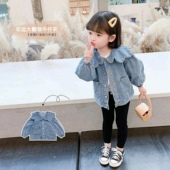 上衣花朵翻领中小童洋气娃娃领 春秋儿童韩版 女童牛仔外套春季 新款