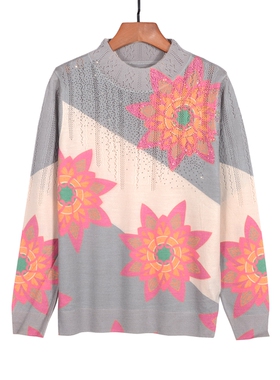 2026春季新款女装上衣薄款女针织衫立领长袖镂空天丝羊毛t恤22719