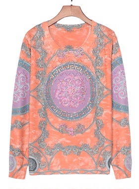 针织衫女2025新款秋季薄款圆领长袖上衣镂空烫钻天丝羊毛t恤20613