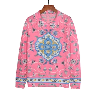 小翻领长袖 秋季 针织衫 2025年新款 上衣镂空镶钻天丝羊毛T恤910 女装