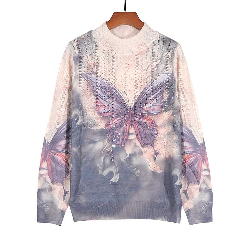 印花妈妈针织羊毛衫女套头针织衫