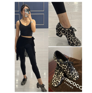 可可时代舞鞋拉丁舞成人教师鞋黑白豹纹软底舒适训练鞋时尚拉丁鞋