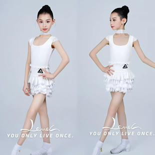 Level拉丁舞服夏季新款女儿童练功服挂脖露背白色高端蛋糕裙舞服