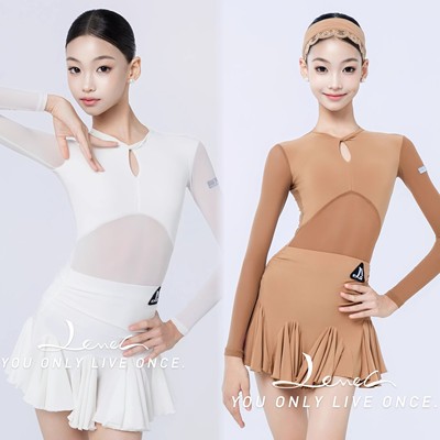 【正品】LEVEL拉丁舞服女童2025新款秋冬长袖法式奶油表演练功服
