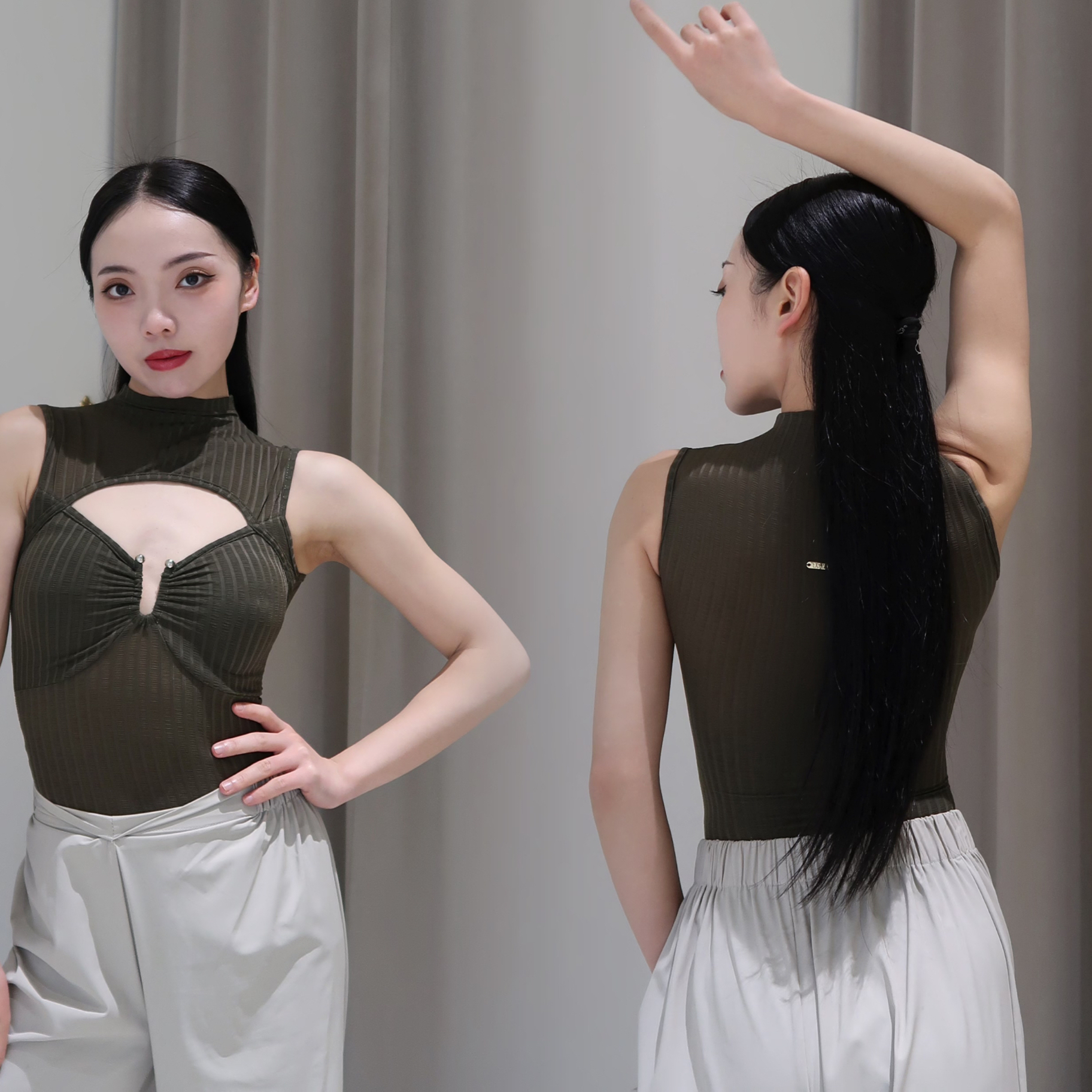 LOYAL拉丁舞服成人女士练功服小高领无袖上衣性感修身百搭训练服