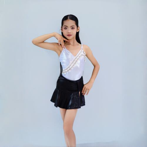 CD卡门贝壳镶边吊带拉丁服分体女童春夏透气亲肤少儿舞蹈训练套装